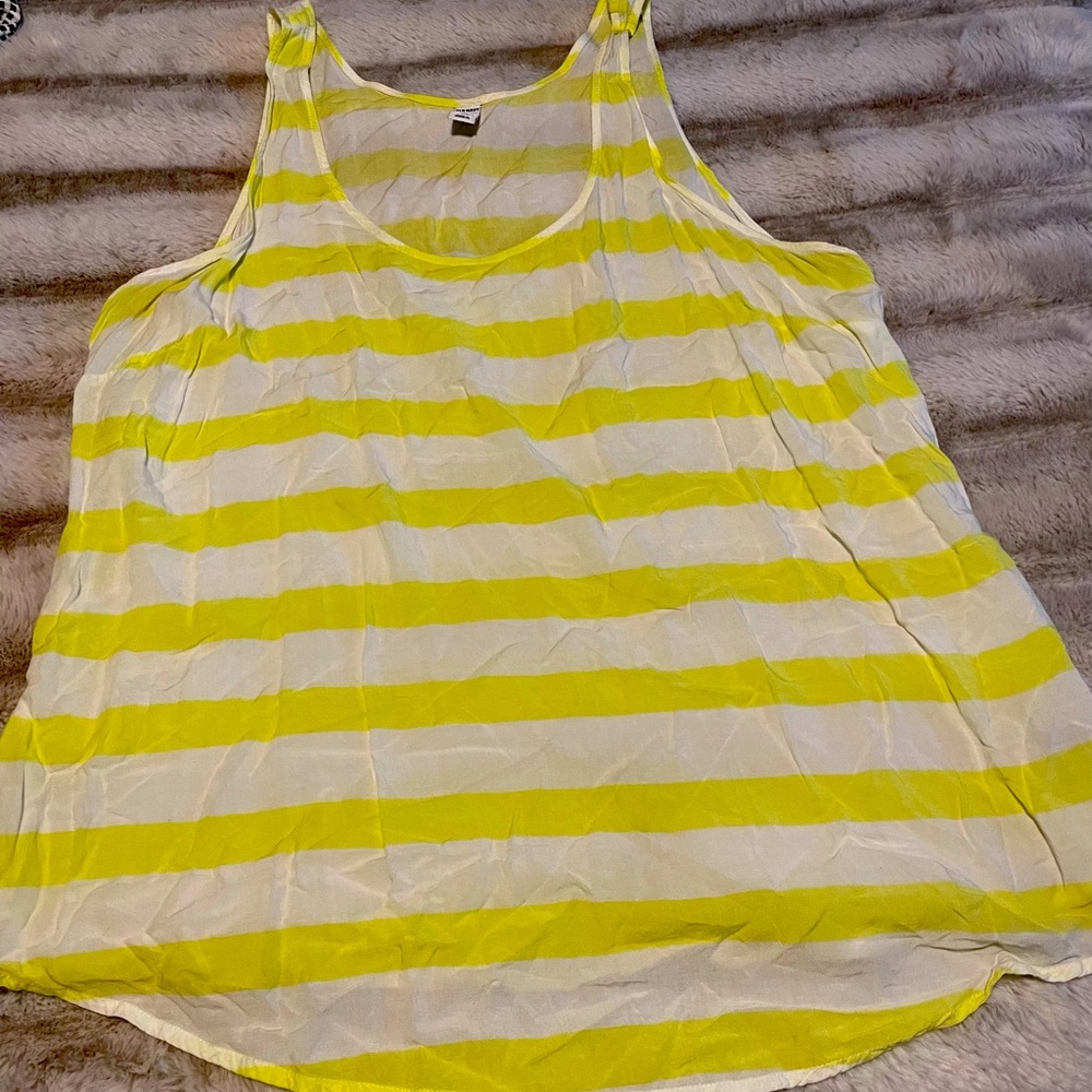 Old Navy white and neon yellow striped tank. Size XXL.